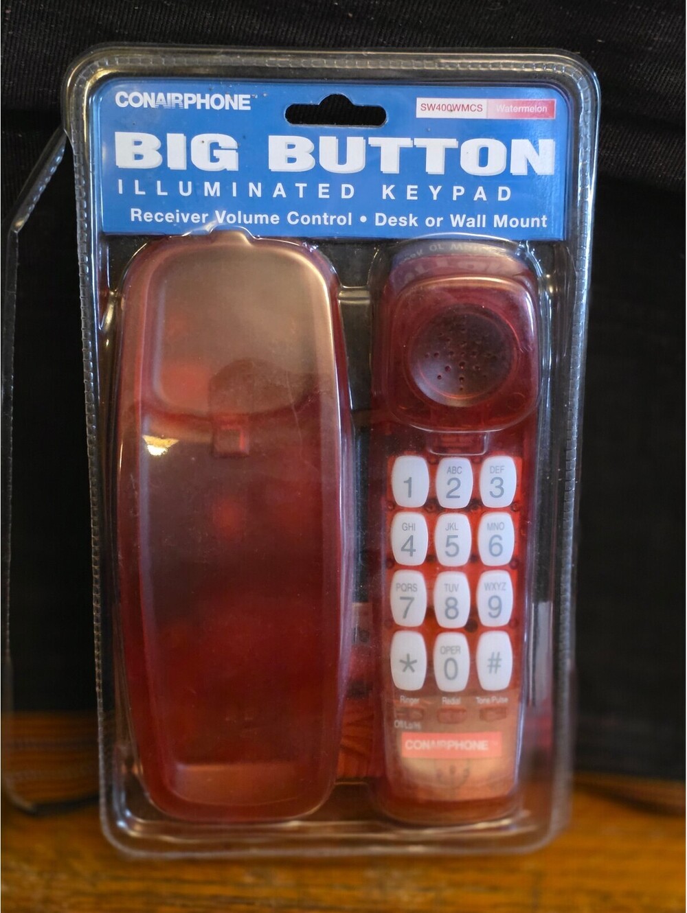 Vintage Conairphone Big Button Illuminated Telephone Translucent Red NIP